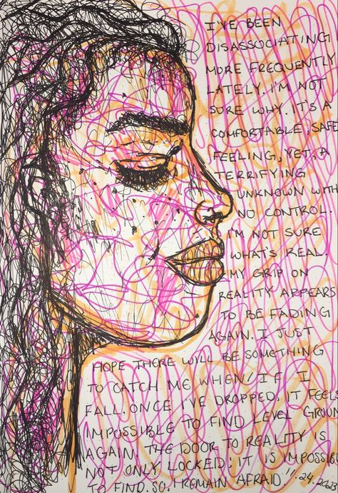 Drawing of a girl’s side profile. Accompanied by a long reflection... (I will write it later if I remember !! Sorry) Bpd Art, Therapy Homework, Entry Ideas, Meaningful Drawings, Inside Me, Book Art Drawings, The Chaos, Creative Expressions, What If