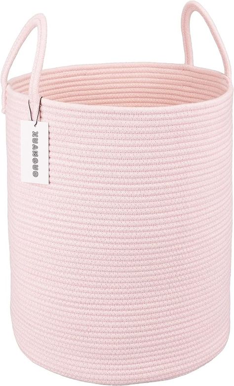 Amazon.com: XUANGUO Cotton Rope Laundry Basket Hamper for Girls Kids Baby Nursery Hamper Bin Woven Storage Basket for Living Room Girls room Boho Tall Rope Baskets for Blanket Toys Large light pink : Baby Pink Room Design, Rope Laundry Basket, Pink Hamper, Basket For Living Room, Vibrant Bedding, Nursery Storage Baskets, Basket Hamper, Woven Laundry Basket, Nursery Hamper