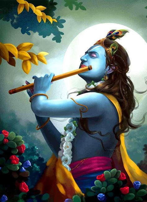 Lord Krishna, Krishna, Moon, Blue