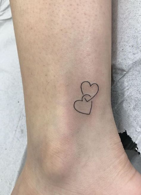 Small Love Heart Tattoo Design, Tattoo Ideas For The First Time, Small Tattoos To Get With Your Mom, Heart Tattoo For Best Friends, Two Hearts One Love Tattoo, H Heart Tattoo, Cute Hearts Tattoo, Tiny Date Tattoos For Women, Heart Designs Tattoo