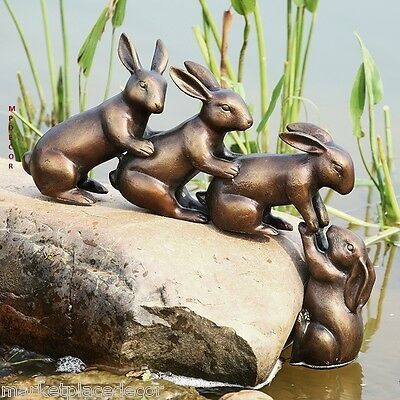 BUNNY FRIENDS HELPING Hands Rabbits Garden Sculpture Statue Bronze Finish Metal - $165.00 Z Angel Garden, Hand Statue, Charging Bull, Rabbit Garden, Deck Steps, Rabbit Sculpture, Lawn Ornament, Iron Accents, Garden Lanterns