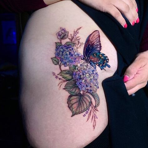 Sunflower Hydrangea Tattoo, Hydrangea Butterfly Tattoo, Strawberry Vine Tattoo, Hydrangea Tattoo, Strawberry Vine, Vine Tattoo, Wing Tattoo, Vine Tattoos, Nail Tattoo