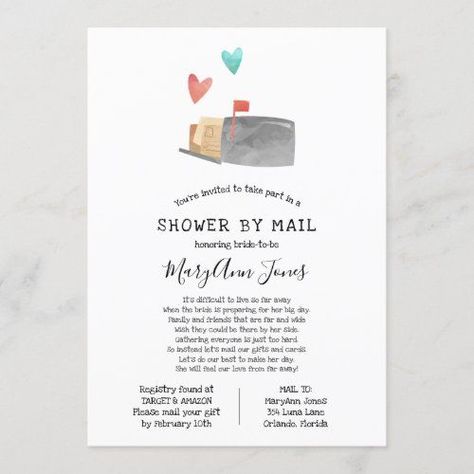 Long Distance Bridal Shower By Mail Invitation #zazzle #weddinginvitations #birthdayinvitations #babyshowerinvitations #zazzleinvitations #monogram #businesscards #graduation #homedecor Bridal Shower By Mail, Baby Shower By Mail Invitation, Shower By Mail Invitation, Baby Shower By Mail, Painted Mailboxes, Shower By Mail, Mail Gifts, Virtual Baby Shower, Baby Shower Fun