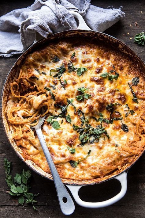 One-Pan Cheesy Spaghetti Pie One Pot Vegetarian Recipes, Cheesy Spaghetti, Half Baked Harvest Recipes, One Pot Vegetarian, Spaghetti Pie, Harvest Recipes, Half Baked, Pan Recipes, Half Baked Harvest