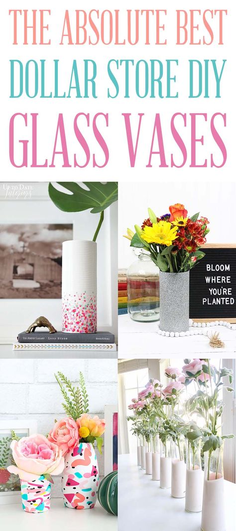 The Absolute Best Dollar Store DIY Glass Vases - The Cottage Market Crafts Using Glass Flower Vases, Glass Vase To Ceramic Diy, Painting Clear Glass Vases, Paint Clear Vase, Clear Glue Flower Vase, Acrylic Water Flowers Glass Vase Diy, Dollar Tree Vases, Dollar Store Candles, Glass Vase Decor