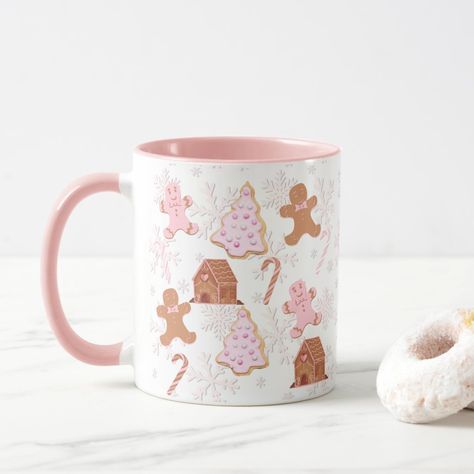 Glass Mug Aesthetic, Pink Christmas Mugs, Mug Painting Ideas Christmas, Pink Christmas Mug, Christmas Mugs Aesthetic, Merry Pinkmas, Brr Basket, Xmas Mugs, Mug Noel