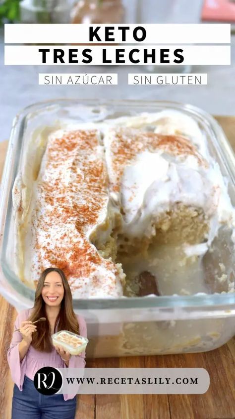 ▷ Postre tres leches saludable [VIDEO] - Recetas Lily Tres Leches Recipe, Oatmeal Dessert, Postres Keto, Milk Dessert, Postre Keto, Keto Cake, Tres Leches, Healthy Sweets Recipes, Sugar Free Desserts