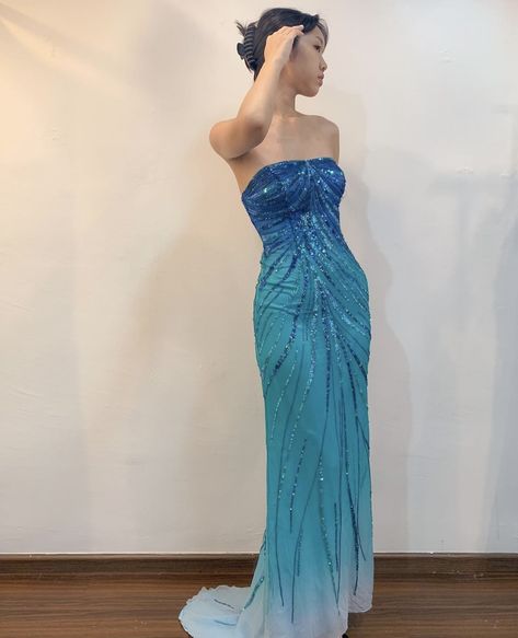 Blue Green Prom Dress, Enchanted Forest Dress, 2000s Prom Dress, 2000s Prom, Gown Aesthetic, Long Ball Gown, Blue Tube Top, Fairy Dresses, Gown Inspiration