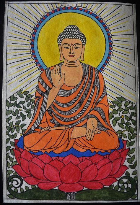 Madhubani Designs, God Drawings, Herbalife Tips, Warli Paintings, Painting Buddha, Mithila Art, Buddha Art Drawing, Kalamkari Painting, Buddha Art Painting