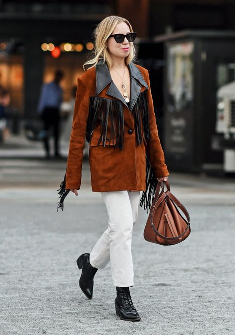 How to Wear Suede: A Fringe Jacket Suede Outfit, Fresh Outfits, Suede Fringe Jacket, Popsugar Fashion, Fringe Jacket, Tailored Dress, Suede Fringe, Cool Street Fashion, Suede Jacket