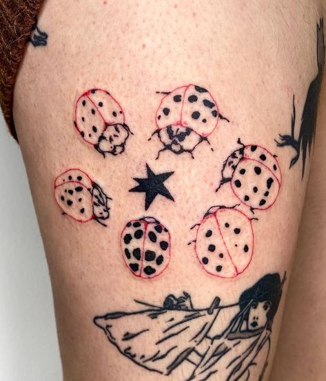 Home / Twitter Print Making Designs, Ladybug Tattoo, Lady Bug Tattoo, Funky Tattoos, Bug Tattoo, Sick Tattoo, Illustration Tattoo, Spooky Tattoos, Dainty Tattoos