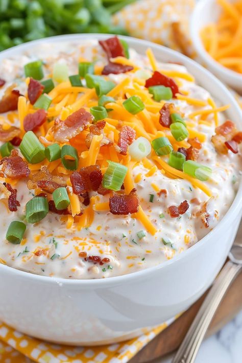 This addictive crack dip is ready in just 5 minutes! Loaded with bacon, cheese, onions, and ranch seasoning, it's impossible to resist! Bacon Ranch Dip, Bacon Dip, Easy Cheap Dinners, Cream Cheese Dips, Dip Recipes Easy, Flavored Bacon, Cheap Dinners, Ranch Seasoning, Dinner Recipes Crockpot