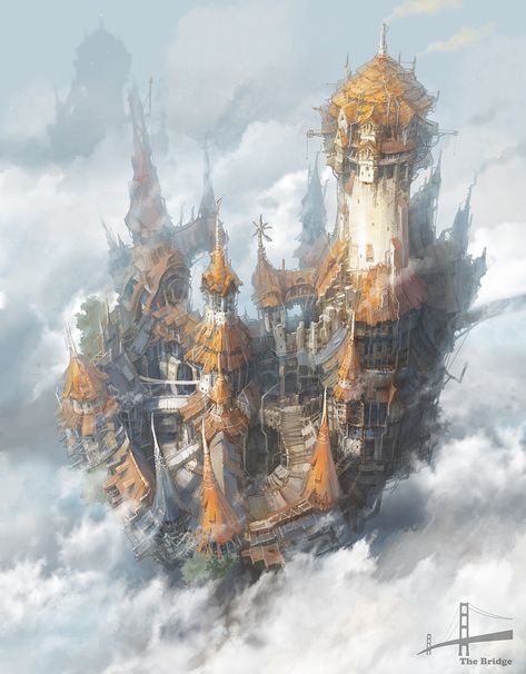 Décor Steampunk, Steampunk City, Arte Steampunk, Heroic Fantasy, Castle In The Sky, Fantasy City, Fantasy Setting, Fantasy Places, Matte Painting