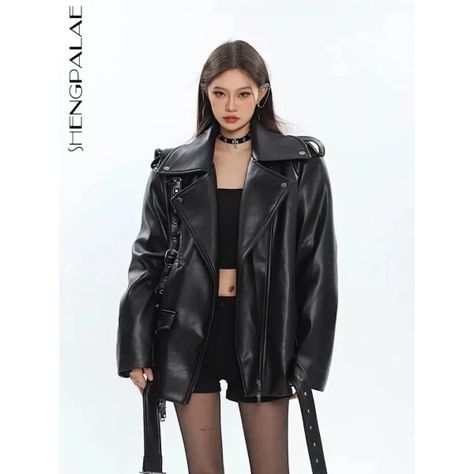 Just found this amazing item on AliExpress. Check it out! $59.23 35％ Off | SHENGPALAE Black Streetwear PU Leather Jacket Motorcycle Overcoat Women's Tops 2023 Spring Autumn New Arrivals Y2k Clothes 5R851 Cool Leather Jackets, Fashion Pose, Fall Outerwear, Pu Leather Jacket, Leather Jacket Outfits, Women Overcoat, Push Ups, Stage Costume, Causual Outfits