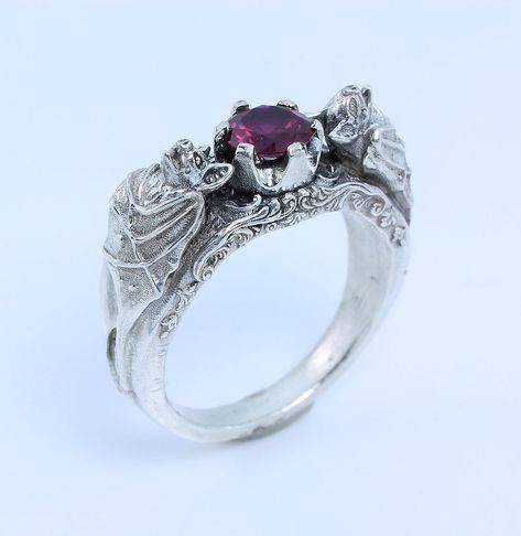 Goth Engagement Rings, Vampire Ring, Bat Ring, Ring With Ruby, Healthy Journey, Goth Ring, Ruby Wedding Rings, Bat Jewelry, Gothic Engagement Ring