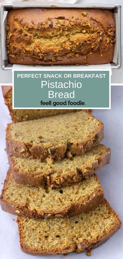 This Pistachio quick bread recipe is made with real pistachios right in the mix. No pudding, extracts, or cake mix here. A true pistachio bread recipe! Healthy Pistachio Bread, Recipes Using Pistachio Paste, Baking With Pistachios, Pistachio Bread Pudding, Pistachio Quick Bread, Pistachio Nut Recipes, Healthy Pistachio Cake, Pistachio Flour Recipes, Pistachio Nuts Recipes