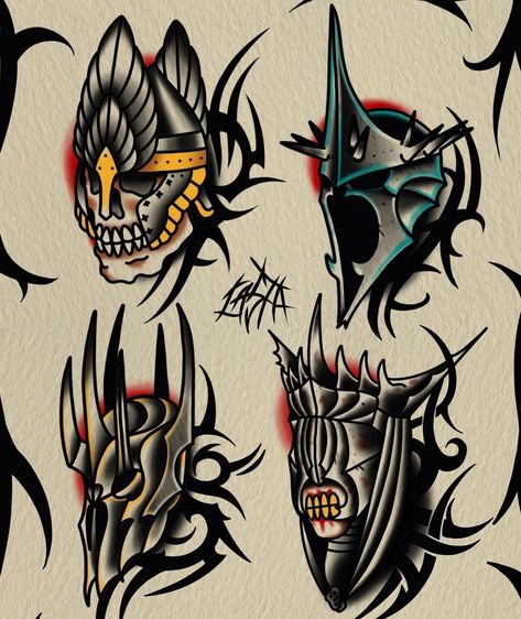 Traditional Tattoo Design Color, Mount Doom Tattoo, Lord Of The Rings American Traditional, American Traditional Lord Of The Rings Tattoo, Shards Of Narsil Tattoo Design, Lord Of The Rings Flash Tattoo, Lotr Tattoo Traditional, American Traditional Knight Tattoo, Lord Of The Rings Tattoo Traditional