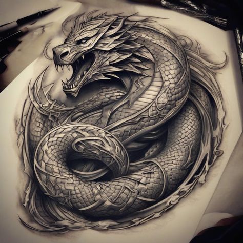 Jormungandr Art, Jormungandr Tattoo Design, Jormungandr Tattoo, Ship Tattoo, Norse Pagan, Half Sleeve Tattoo, Sleeve Tattoos, Peonies, Tattoo Designs