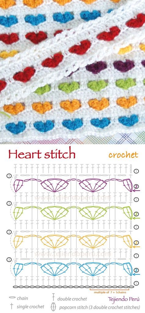 Point de coeur de crochet que vous devez apprendre | CrochetBeja Crochet Heart Blanket, Heart Stitch, Beau Crochet, Boot Cuff, Heart Blanket, Crochet Heart Pattern, Crochet Stitches Diagram, Crochet Simple, Manta Crochet