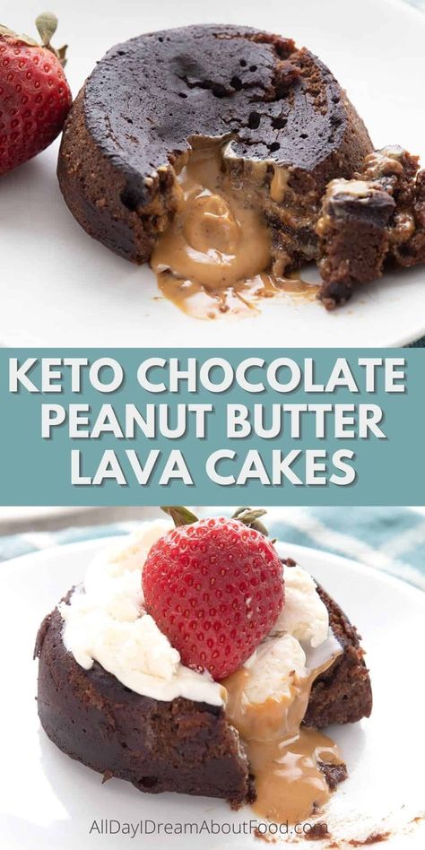 What could be better than melty peanut butter oozing out of a tender chocolate cake? Only the fact that it's totally keto friendly! This amazing keto peanut butter lava cake has only 4g net carbs per serving. So you can afford to indulge! Keto Canolli, Peanut Butter Lava Cake, Keto Lava Cake, Carolyn Ketchum, Keto Cakes, Keto Peanut Butter, Ketogenic Desserts, Food Keto, Low Carb Cake