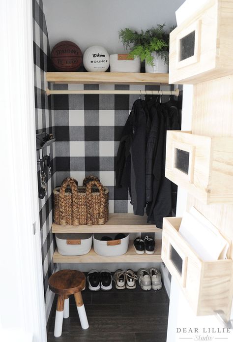 An Inexpensive Entryway Closet Makeover - Dear Lillie Studio Entryway Closet Makeover, Coat Closet Makeover, Front Closet, Coat Closet Organization, Entry Closet, Entryway Closet, Hallway Closet, Dear Lillie, Hall Closet