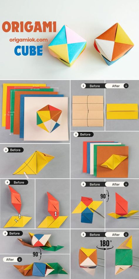 Let’s discover the fascinating world of origami by making an interesting cube, this cube is made with six pieces of paper, each folded separately and then assembled to form a cohesive and sturdy structure. Paper Cube Origami, Origami Structure, Cube Origami, Origami Cube, Paper Cube, Modular Origami, Easy Origami, How To Fold, Witchy Things