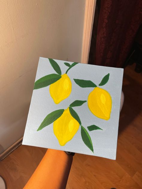 Acrilic Paintings Lemon, Lemons Painting Easy, Easy Simple Painting Ideas On Canvas Summer, Simple Lemon Painting, Canvas Painting Ideas Fruit, Fruit Paintings Easy, Easy Lemon Painting, Small Canvas Painting Ideas Easy Simple, Fruit Canvas Painting Easy