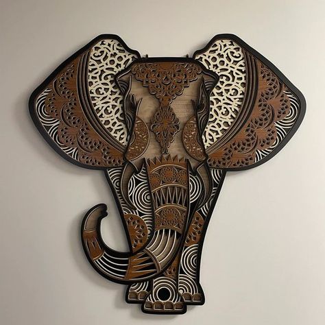 Wooden Mandala Wall Art, Moon Phase Decor, Elephant Home Decor, Wood 3d, Laser Engraved Ideas, Layered Art, Laser Art, Mandala Wall Art, 3d Laser