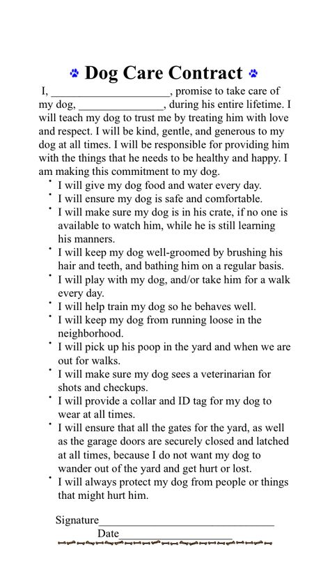 Dog Care Contract for Kids Dog Breeding Contract, Puppy Contract Template, Puppy Contract, Dog Care Package, Kennel Business, Dog Breeding Kennels, Dog Sitting Business, Breeding Business, Pet Care Printables