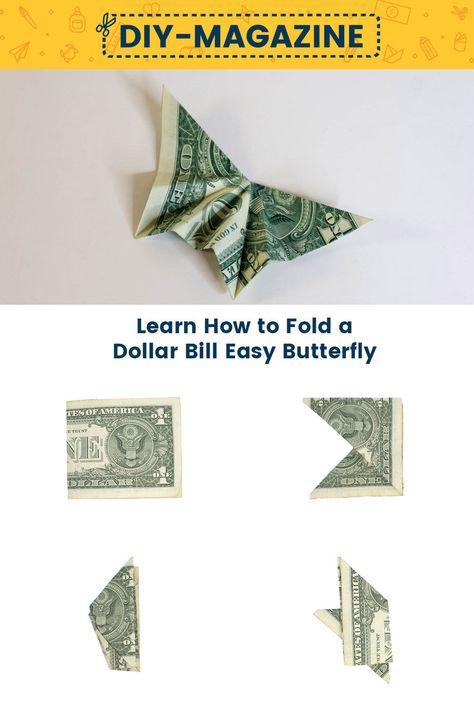 How to make an Easy 3D Butterfly Origami Dollar Bill How To Make Butterfly With Money, Dollar Bill Origami Butterfly Easy, Butterfly Dollar Bill, Money Folding Ideas Easy Step By Step, Money Butterfly Origami, Dollar Origami Easy Step By Step, How To Fold Dollar Bills Into Shapes, Dollar Bill Origami Easy Step By Step, Dollar Bill Butterfly