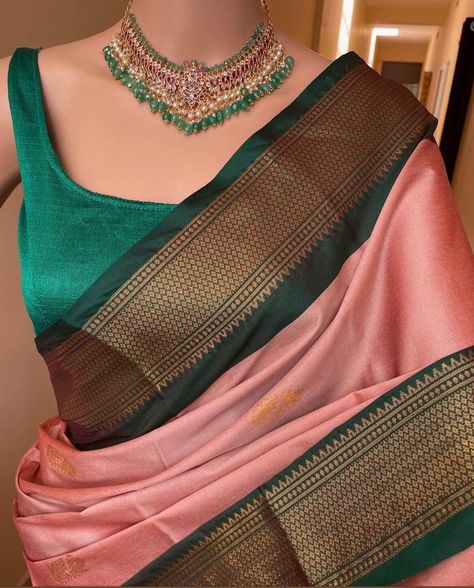 💗     NEW ARRIVALS  Peach semi soft silk saree with bottle green          border and butta all over saree.   💗    D.NO KUM-54000   💗  SAREER :- PEACH SEMI SOFT SILK SAREE 💗 BLOUSE:-  COMES WITH GREEN BLOUSE PIECE, ✅  IN PHOTOGRAPHS BLOUSE ITS ONLY PURPOSE FOR          MODELING          CARE: NORMAL WASH.    ✅  SAREE HEIGHT: 46 inches          SAREE LENGTH: 5.5 meters + 80 cm blouse ✅ COMPLIMENTARY Fall and Edging (Pico):       Saree comes with Complimentary Fall & Pico. No need to run        around to get the Fall or Pico -       NOTE . IF YOU NO NEED FALL STITCHING PLEASE INFORM WITH        US ✅ We Regularly Update our Shop with New Listings and update our old listings daily. You        can LIKE and FAVORITE our Shop to stay updated. Find more listings in my shop here:       CARE: NOR Mysore Silk Saree Wedding, Green Border Saree, Semi Silk Sarees, Saree South Indian, South Indian Saree, Saree Color Combinations, Engagement Saree, Trendy Saree, Latest Silk Sarees