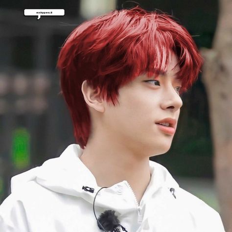 Jake red hair edit Dark Red Hair Male, Jake Red Hair, Red Hair Kpop, Jake Edit, Ash Grey Hair, Red Hair Boy, Red Hair Men, Enhypen Members, Dark Red Hair