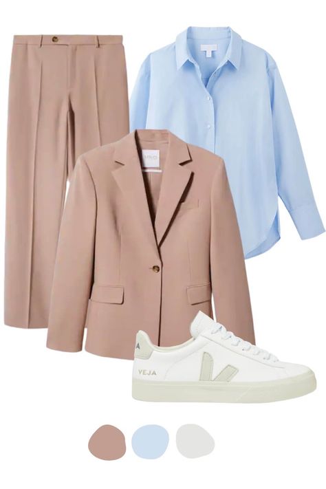 How to Style a Blue Shirt in Spring for 3 Events Style A Blue Shirt, Light Blue Shirts Women, Grey Trousers Women, Light Blue Shirt Outfit, Powder Blue Shirt, Blue Shirt Outfit, Blue Work Blouse, Trousers Women Outfit, Workwear Capsule Wardrobe