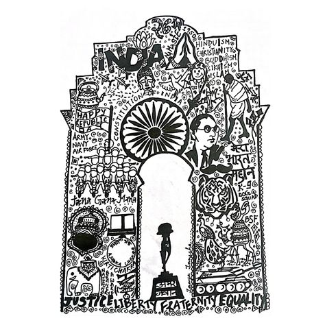 Doodle of Republic Day--- India Republic Day Doodle Art, Indian Republic Day Poster, Republic Day Sketch, Republic Day India Drawing, 26 January Republic Day Drawing, Republic Day Painting, Republic Day Drawing Ideas, Republic Day Art, Republic Day Drawing