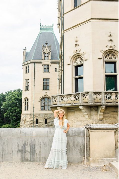 blonde high school senior in long dress posing in front of Biltmore Estate Biltmore Estate Photoshoot, Biltmore Photoshoot, Trip Pictures, Senior Photo Shoot, The Biltmore Estate, Biltmore House, Prom Photoshoot, The Biltmore, Biltmore Estate