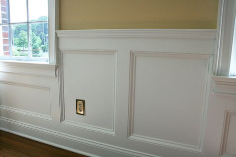 Today I was picking out our wainscoting and while my husband thought I was being really extra with my decision making process, I was completely overwhelmed. They say there is only three types of wainscoting (raised, flat panel, and beaded). Well, then what is the one we like? Photo source   Flat/Recessed Panel? no.. because … Bedroom Wainscoting, Craftsman Wainscoting, Wainscoting Living Room, Wainscoting Height, Wainscoting Nursery, Picture Frame Wainscoting, Black Wainscoting, Wainscoting Hallway, Wainscoting Stairs