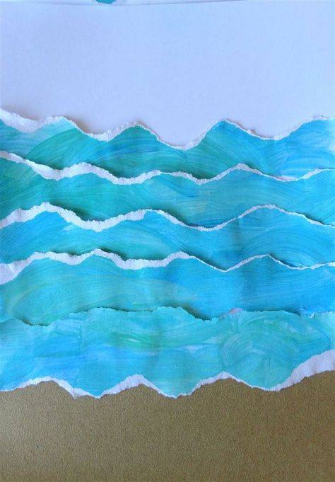 torn painted paper + sand paper. Have kids finger paint blue paper then tear into wave shapes Ochrana Prírody, Finger Painting For Kids, Paint Blue, Finger Paint, Sand Paper, Sea Crafts, Ocean Crafts, Ecole Art, Artists For Kids