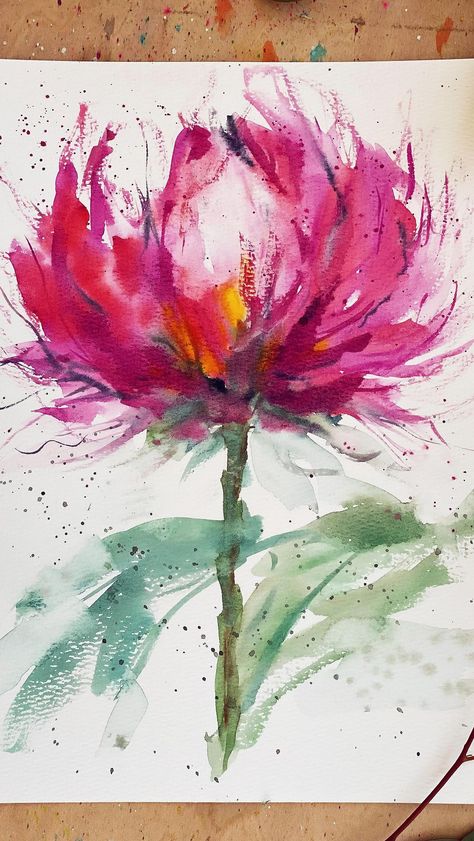 Time to relax and paint an abstract loose flower in just a few minutes!🥰 I’m happy to share that the full length video is on my new… | Instagram Pen And Watercolor Flowers, Quick Watercolor, Abstract Watercolor Flower, Loose Watercolor Paintings, Loose Watercolor Flowers, Watercolour Flower, Watercolor Paintings Nature, Watercolor Paintings For Beginners, Abstract Flower Art