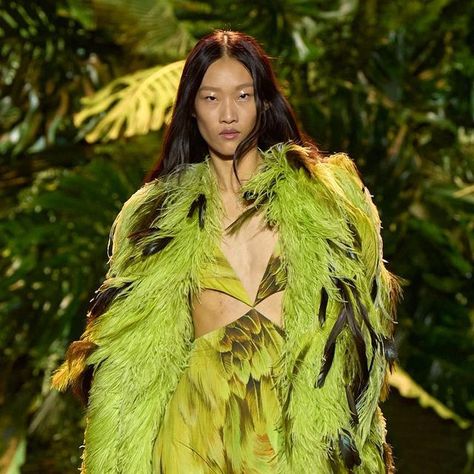 Roberto Cavalli on Instagram: "Magnificent chiffon maxi gowns, silk slip dresses and caftans seem to take flight, with feather-inspired designs adorning asymmetrical hems, and new feather prints crafted by #RobertoCavalli for the Spring Summer 2024. Flashes of acid green to brighten your style. #RobertoCavalliParadise by @faustopuglisi" Robert Cavalli, Slip Dresses, Silk Slip Dress, Spring Summer 2024, Summer 24, Chiffon Maxi, Feather Print, Silk Slip, Maxi Gowns