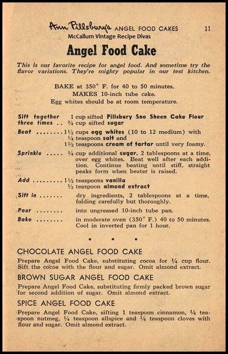 Yesteryear Recipes, Angel Food Cake Desserts, Handwritten Recipes, Vintage Angel, Grandmas Recipes, Retro Recipes, Angel Food Cake, Food Cake, Angel Food