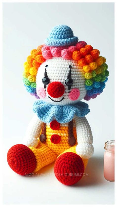 Crochet Clown Amigurumi Free Pattern Crochet Clowns Pattern Free, Amigurumi Clown Free Pattern Crochet, Crochet Clown Pattern Free, Clown Crochet Pattern Free, Crochet Animals Free Patterns Amigurumi, Crochet Clown Pattern, Clown Amigurumi, Clown Crochet, Clown Crochet Pattern