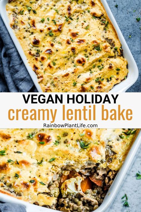 Lentil Bake, Creamy Lentils, Vegetarian Casseroles, Vegan Main Dish, Thanksgiving Entree, Vegetable Bake, Vegan Thanksgiving Dinner, Vegetarian Thanksgiving Recipes, Vegan Holiday Recipes