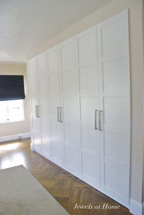 Ikea Pax wardrobes used as built-in closets.  Jewels at Home. Ikea Closet Storage, Ikea Closet, Ikea Pax Wardrobe, Pax Wardrobe, Basement Storage, Build A Closet, Ikea Pax, Bedroom Wardrobe, Wardrobe Doors