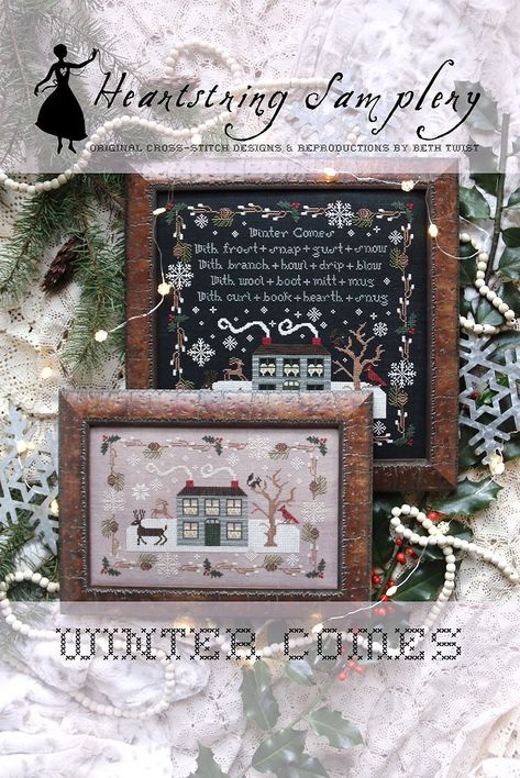 Winter Comes exclusive kit - Heartstring Samplery Heartstring Samplery, Childrens Poetry, Blackbird Designs, Cross Stitch Christmas, Woodland Friends, Heart Strings, Stitch Christmas, Brick And Mortar, Winter Kids