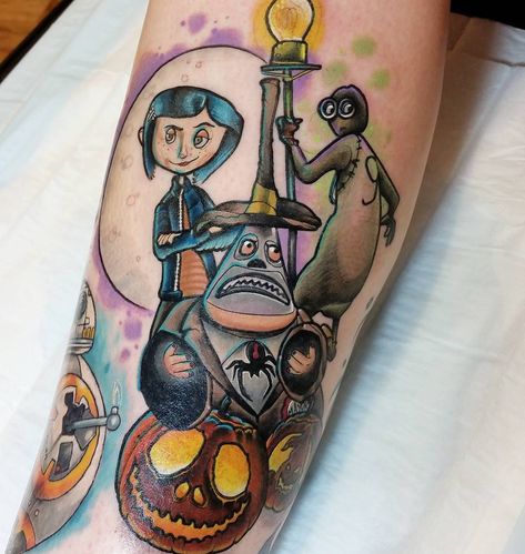 LP Tattoo on Instagram: “Made this tim burton mash up tattoo on harriet today. Was super fun to do and sits nxt to a rad tattoo by @adamkinskymilton…” Tattoo Tim Burton, 9 Tim Burton, Lp Tattoo, 9 Tattoo, Tim Burton Tattoo, Cleveland Show, 90s Tattoos, Simpsons Tattoo, Cartoon Tattoo