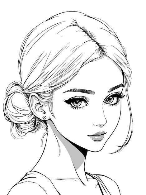 Basic Hair Drawing, A Drawing Of A Girl, Cute Drawings Of People, Drawing Of A Girl, رسم كاريكاتير, Pencil Sketch Images, 얼굴 그리기, Cool Pencil Drawings, Art Drawings Sketches Pencil