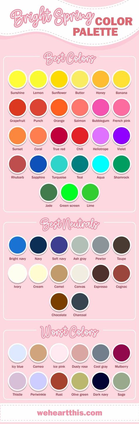 Spring Color Palette Makeup, Clear Spring Color Palette, Warm Spring Makeup, Clear Spring Palette, True Spring Color Palette, Warm Spring Color Palette, Light Spring Color Palette, True Spring Colors, True Spring