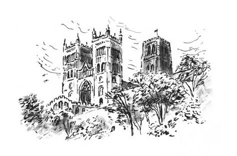 Beautiful sketch of Durham Cathedral Durham Cathedral Drawing, Dennis Creffield, Illustration Art Black And White, Cathedral Sketch, White Illustration Art, Ink Architecture, Princess Pilates, Pyrography Designs, Durham Cathedral