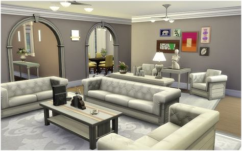 House 31 - Ranch - The Sims 4 - Via Sims Living Room Sims 4, Sims 4 Cc Furniture Living Rooms, Sims 4 Houses Layout, Victorian House Interiors, Sims Freeplay Houses, Die Sims 4, Modern House Floor Plans, Tiny House Layout, Sala Grande