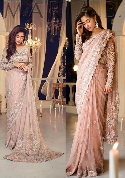 This delicately designed saree is just what you need for your evening events!!! Price 4750/- For purchase of the dress, please visit www.HauteCouture.pk Fishtail Saree, Pastel Sarees, Pakistani Dresses Online Shopping, Pakistani Kurti, Reception Sarees, Party Saree, Bridal Capelet, Engagement Saree, Bridal Mehndi Dresses